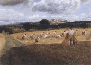 George Robert Lewis Dynedor Hill,Herefordshire,Harvest field with reapers (mk47) oil painting picture wholesale